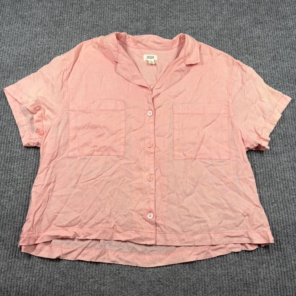 a.n.a Shirt Womens XL a new approach Pink Short Sleeve Button Up Linen Blend